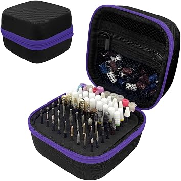 81 Holes Nail Drill Bit Holder, ONLY CASE Nail Bits Display Organizer Container, Nail Bits Container Box Case with High Density Foam, Efile Nail Bits Professional Manicure Tools, Purple