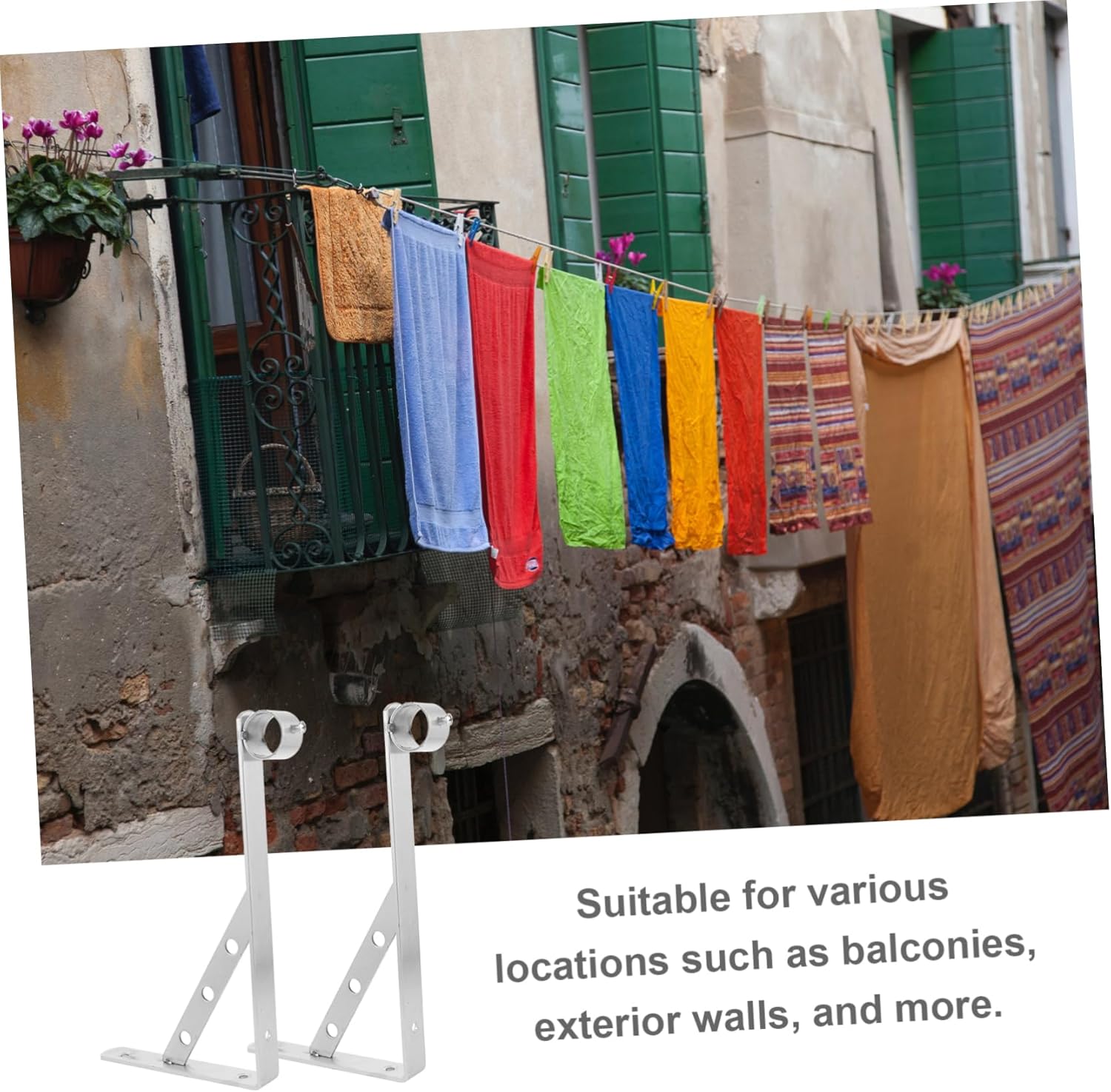 2pcs Stainless Steel Clothes Hanger Bracket for Wall-mounted Support for Balconies and Exterior Walls and Versatile Clothes Drying