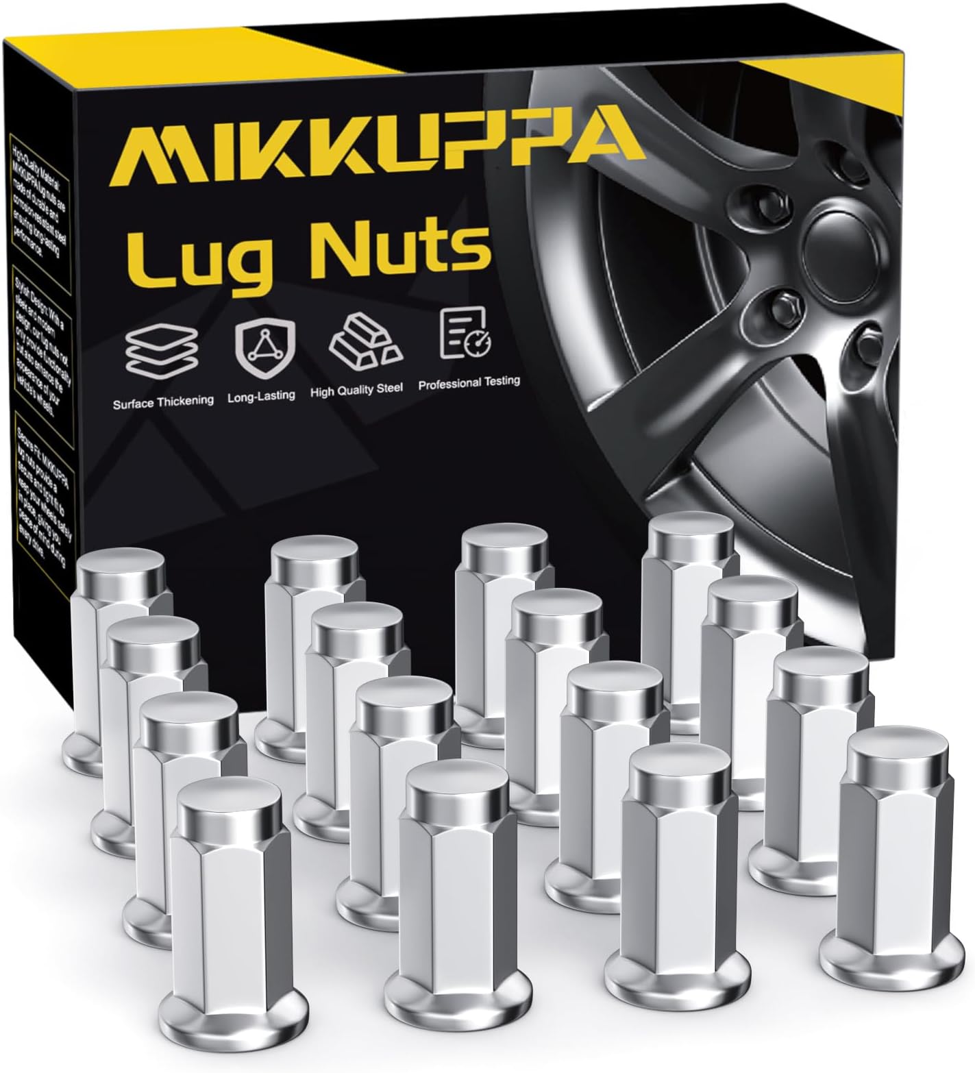 MIKKUPPA 10x1.25 Lug Nuts - 16 Pack Chrome Flat Seat ATV & UTV 14mm Hex Lug Nut- Replacement for Honda, Suzuki, Arctic Cat, KTM, Yamaha, Can Am, Polaris and Can Am Commander UTV w/Flat Seat Rims