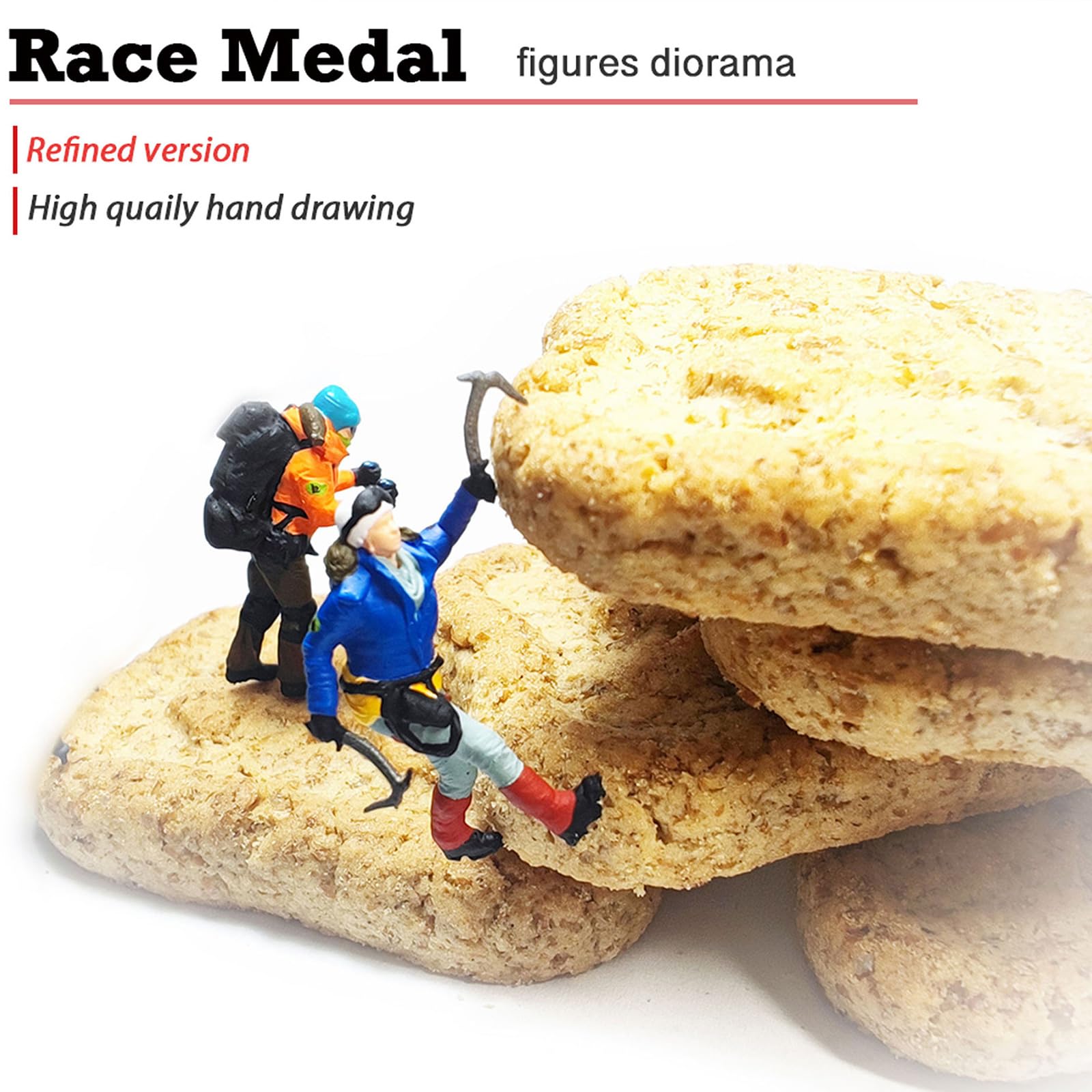 Realistische Miniatur-Landschaft 1:87. mit Kletterrucksackern, handbemalte Kunstharz-Figuren für Display, Bergsteigen