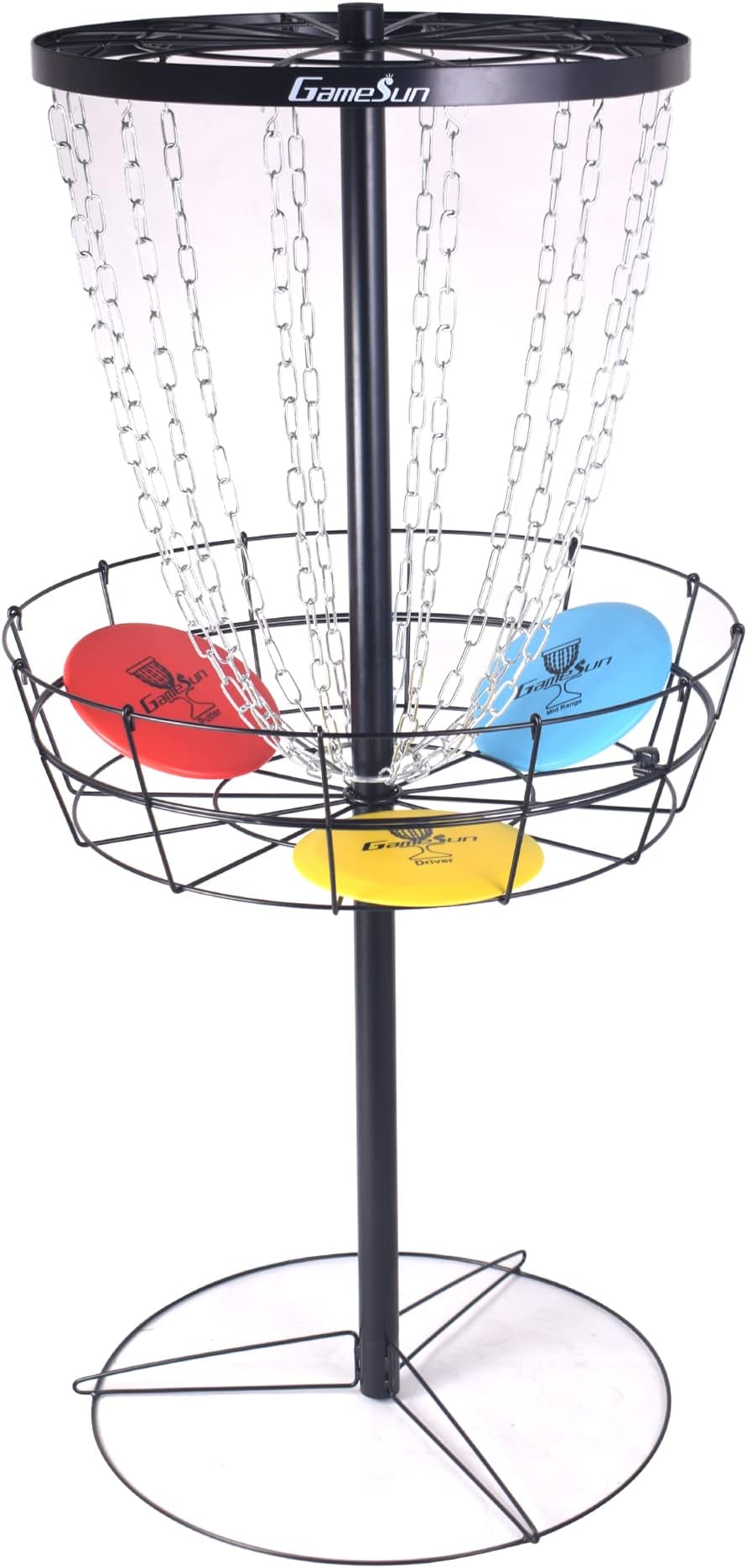 Gamesun Disc Golf Basket, Disc Golf Target with 3 disc, PDGA Standard Size Disc Golf Target with 12 Heavy Duty Chains
