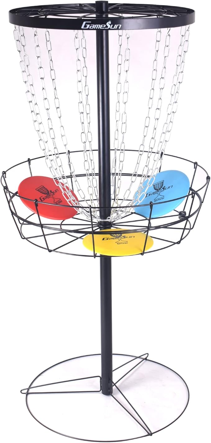Amazon Gamesun ディスクゴルフバスケット ディスクゴルフターゲット ディスク3ディスク付き PDGA 標準サイズディスクゴルフターゲット 高耐久チェーン12個付き