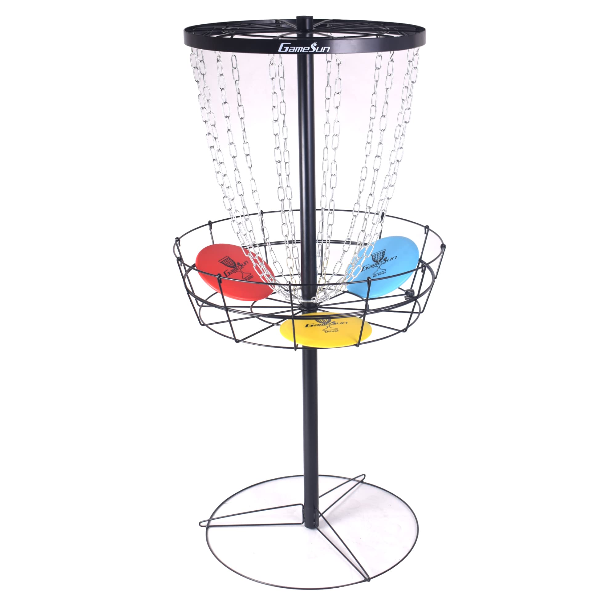 Gamesun Disc Golf Basket, Disc Golf Target with 3 disc, PDGA Standard Size Disc Golf Target with 12 Heavy Duty Chains