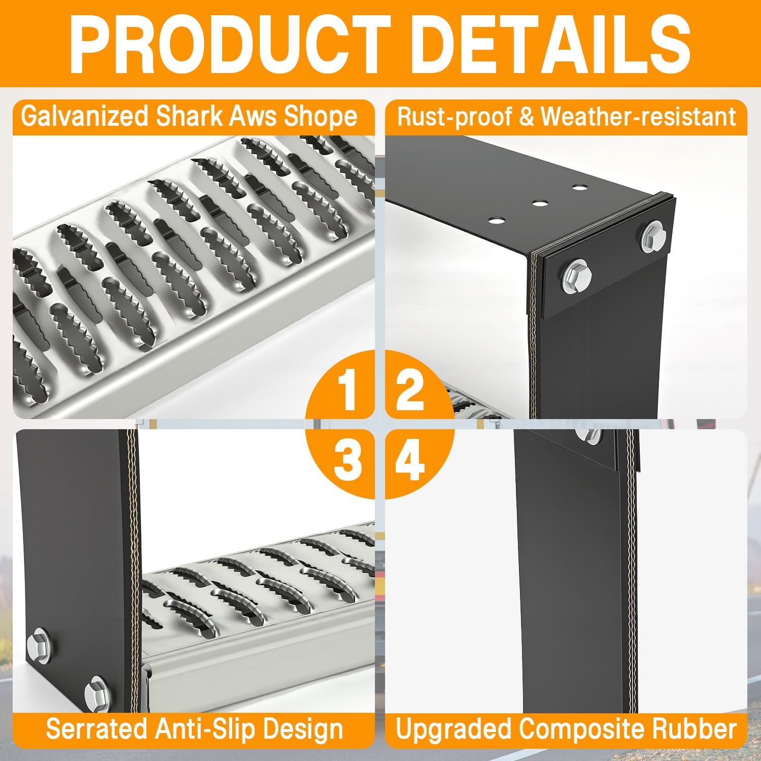 Universal Flexible Rubber Truck Step, Heavy Duty Steps for Pickup Trucks, Hot Dipped Galvanized Steel Semi Cable Step Anti-Slip Truck Steps Commercial Truck Accessories