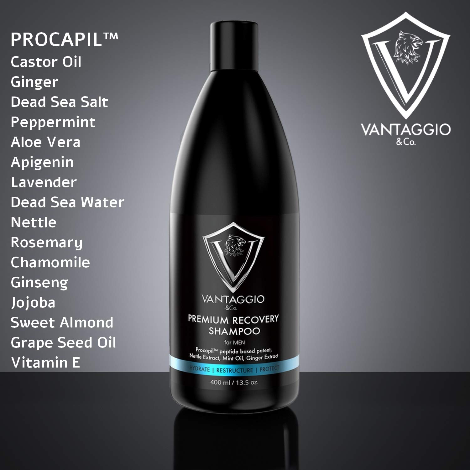 Hair Loss Shampoo for Men – Boosts Hair Growth and Thickening – DHT Blocker Fights Thinning and Alopecia – PROCAPIL Premium Formula with Castor Oil Peppermint Ginseng and Dead Sea Salt – 13.5 oz