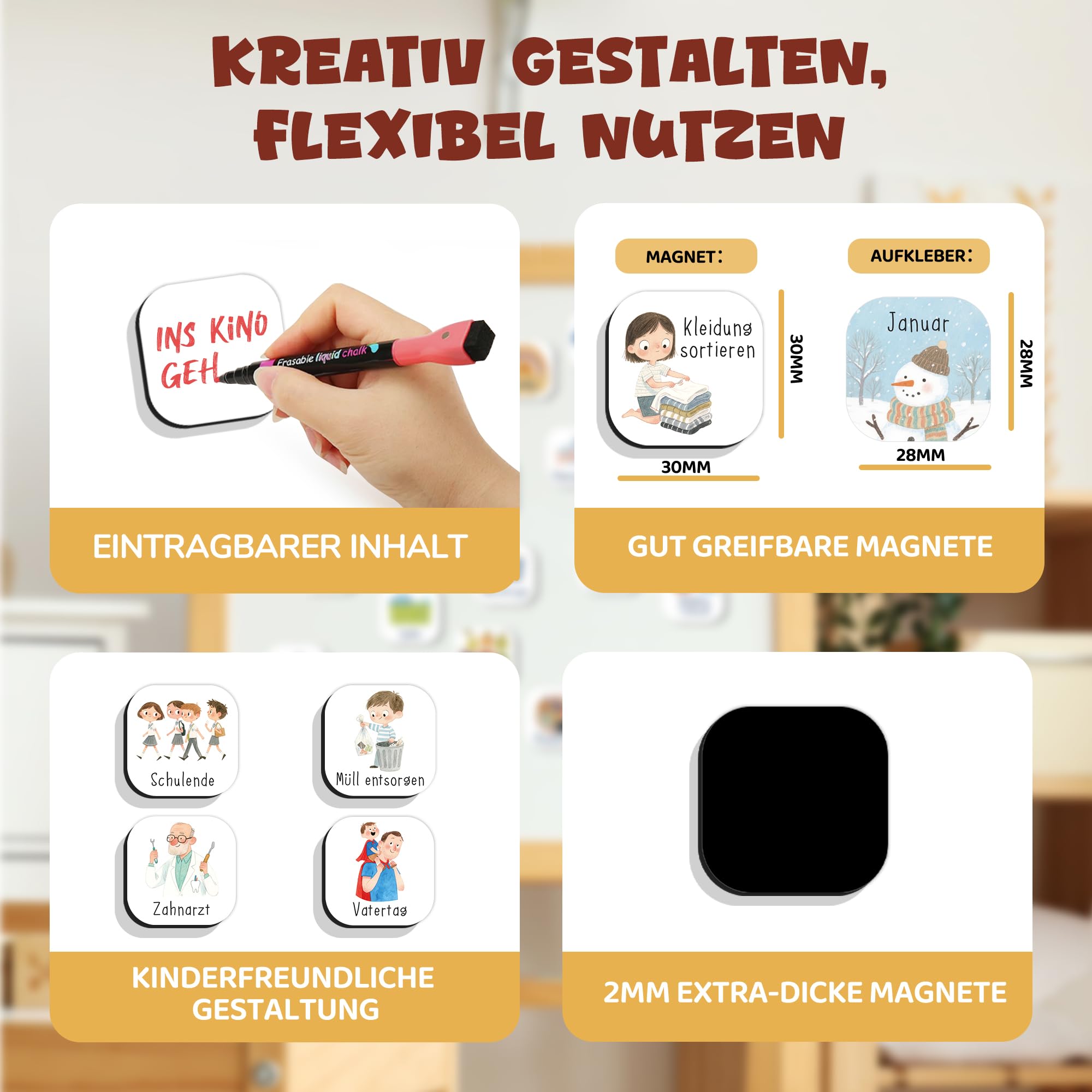 BIROYAL Magnet-Set Für Wochenplaner – 108 Magnete Für Kinder-Routine, Bunt, 2 Mm Stark