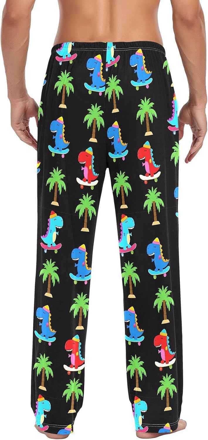 ALAZA Cute Dinosaurs Dino Palm Tree Men's Pajama Pants Men Cotton Pajama Bottoms with Pockets, S