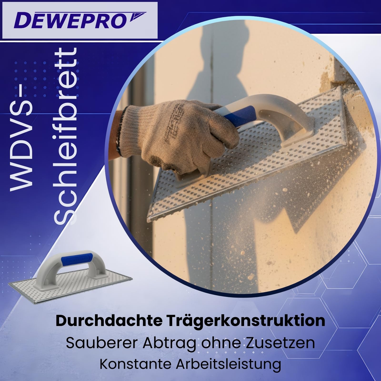 2er Set DEWEPRO® WDVS + Porenbeton Schleifbrett - Raspelbrett mit verzinktem Stahlblech-Raspelbelag - 380x160mm - Egalisierungsbrett - Handschleifer - WDVS-Schleifer