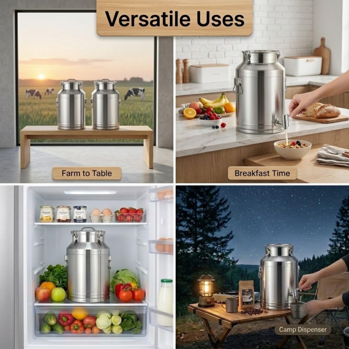 201 Acero Inoxidable Lechera Con Grifo Barril Cubo de Leche | 5-100L Recipiente Hermético Con Tapa para Almacenamiento de Vino Líquidos y Alimentos(With Spigot,68L)