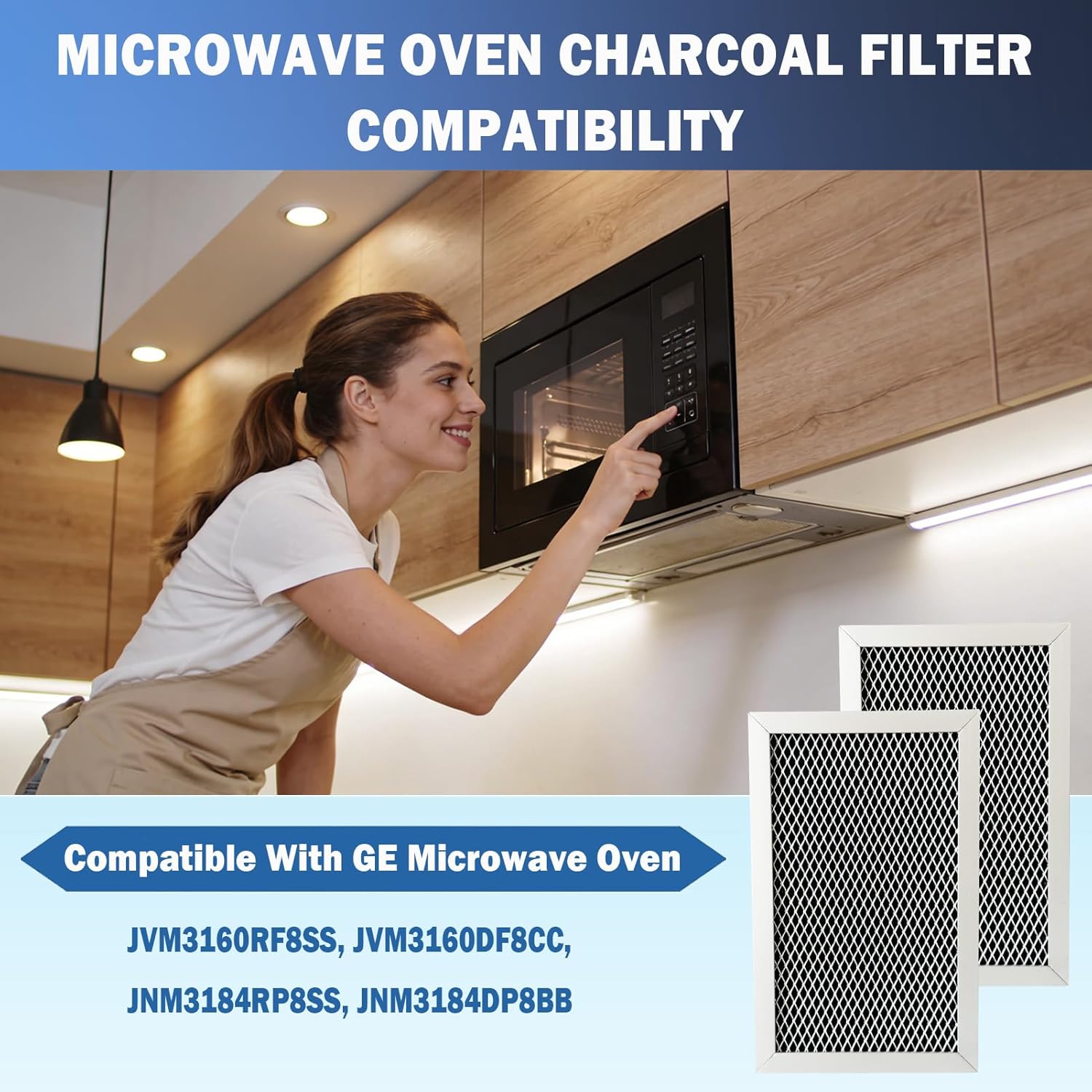 2 Pack Microwave Charcoal Filter Fit for GE JVM3160RF8SS, JVM3160DF8CC, JNM3184RP8SS, JNM3184DP8BB Microwave Replacement Part