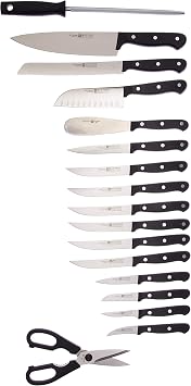 WUSTHOF Gourmet Eighteen Piece Acacia Block Set | 18-Piece German Knife Set | Precise Laser Cut High Carbon Stainless Steel Kitchen Knife Set with 17 Slot Acacia Wood Block Model 9718-6