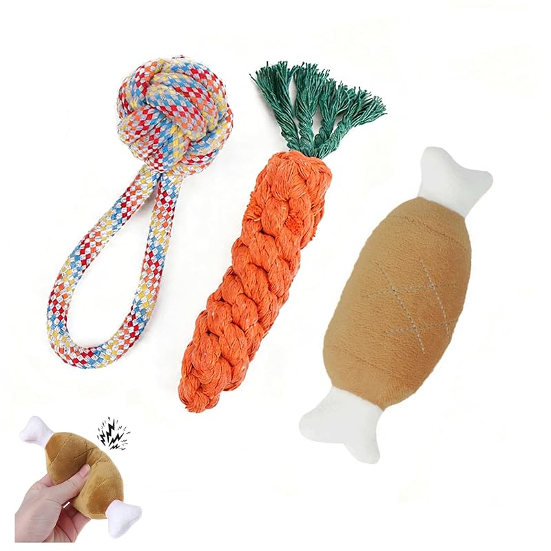 Brinquedo de Corda para Cães Pequenos em Algodão Hoyweo, Variante Chicken Leg Set, Pacote com 3