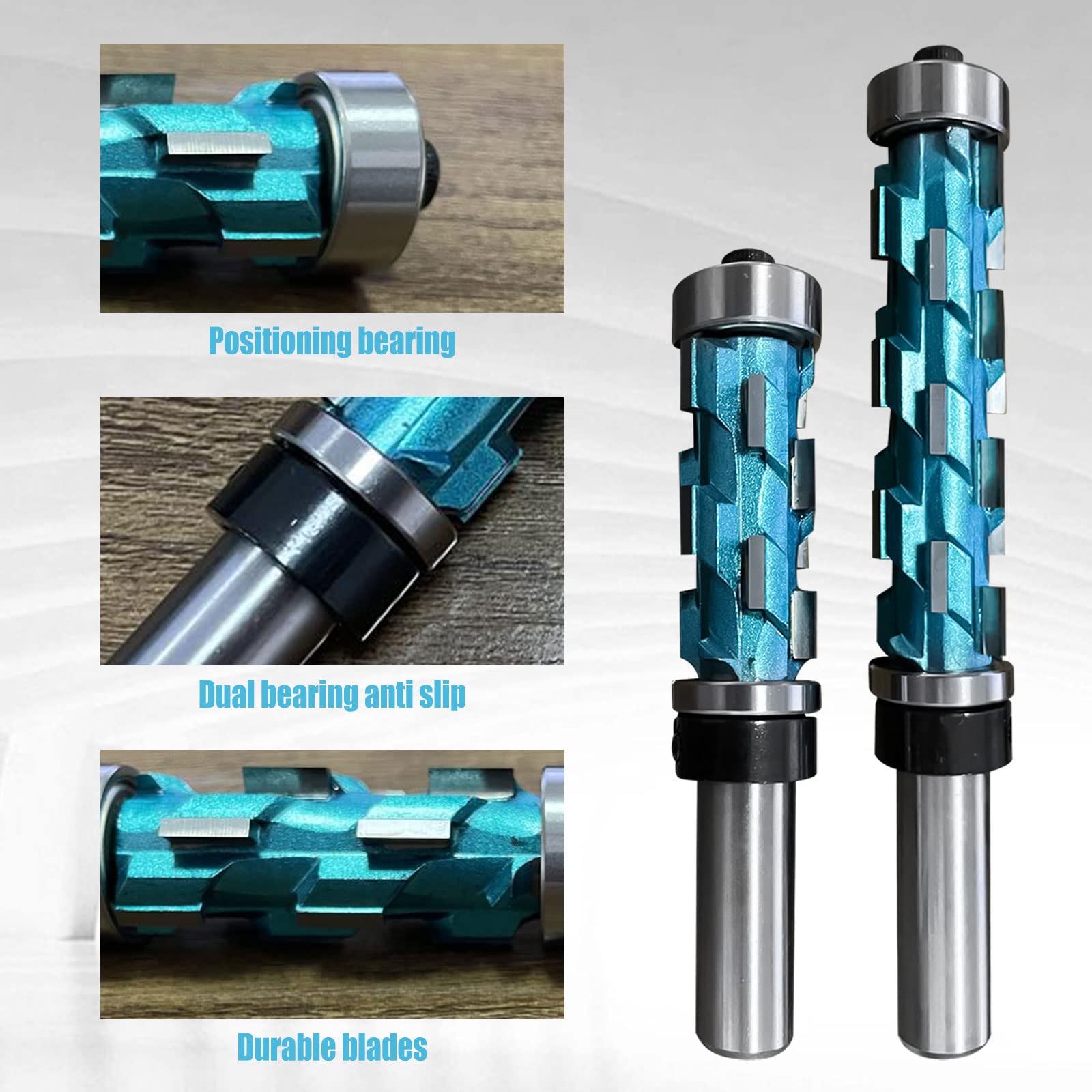 2pcs Flush Trim Router Bit, 1/2" Shank Bearing Flush Trim Bit Double Bearing Spiral Trimming Flat Trimming Router Bit Solid Carbide UP Down Compression Router Bit for Woodwork Triming, 3-7/8" 4-7/8"