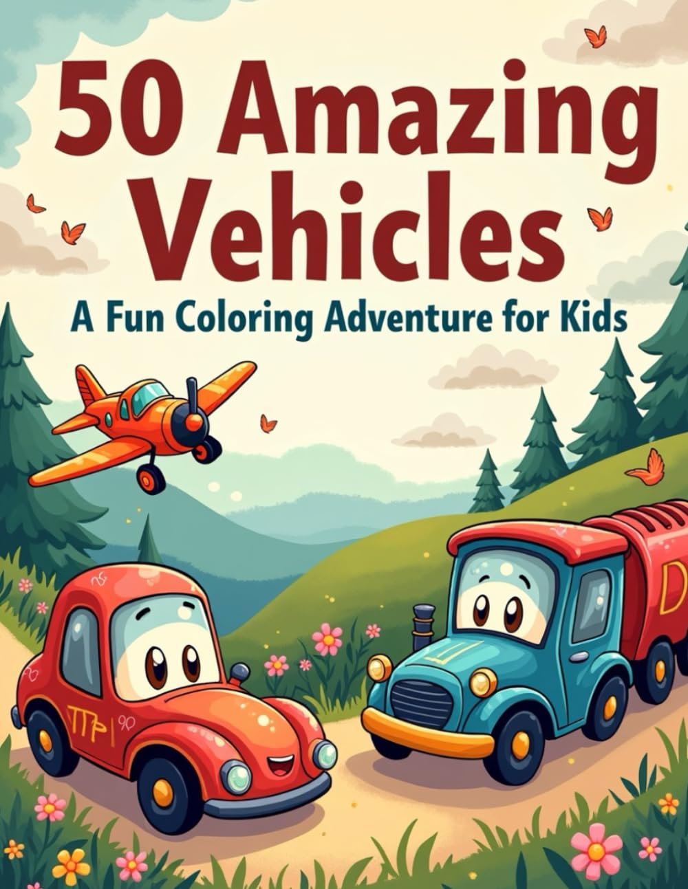 50 Amazing Vehicles: A Fun Coloring Adventure for Kids: Vehicles Coloring Book with Cars, Trucks, Trains and Planes for Kids Ages 4–8