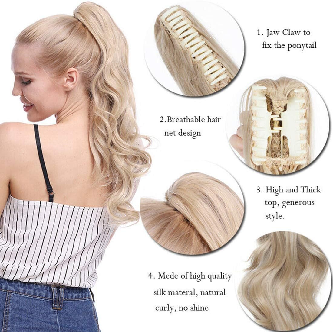 Long Short Claw Ponytail Hair Extensions One Piece Cute Clip in on Ponytail Jaw Claw on Straight Curly Hairpiece Brown Blonde Black Ombre 18" Curly Medium Brown - Image 4