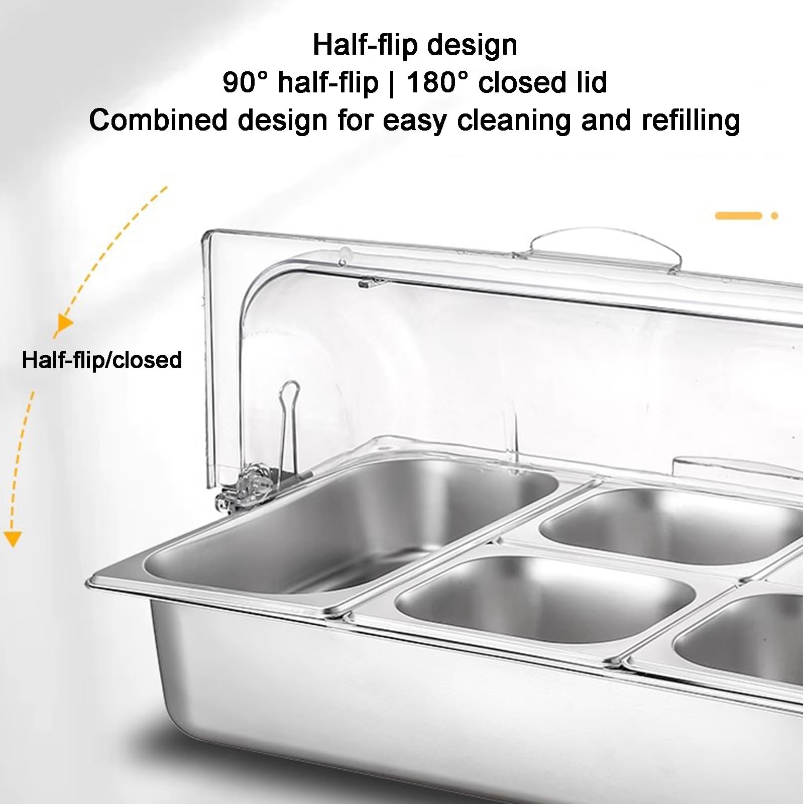 Vassoio da portata in acciaio inox con coperchio trasparente arrotolabile, dispenser per condimenti da buffet, espositore per alimenti, insalata, bar, padelle, organizer (10 cm, 2 griglie) perfetto
