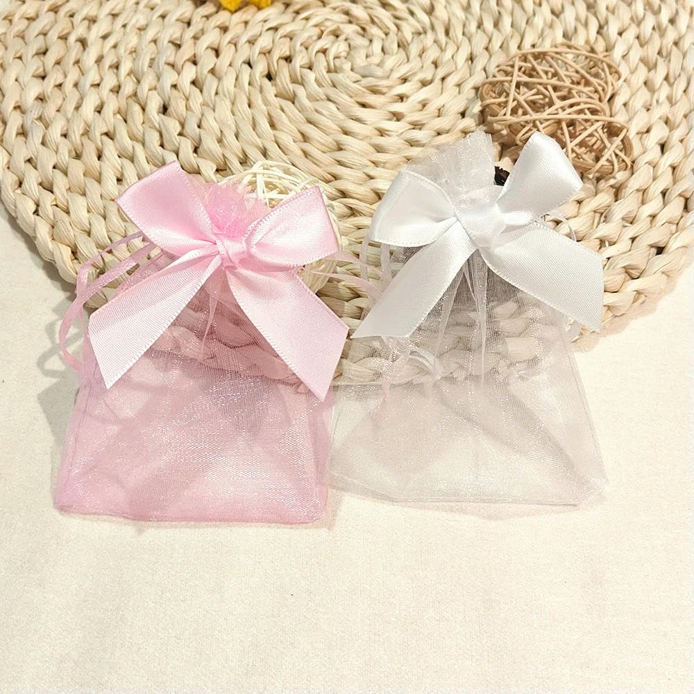 Lot de 50 Sacs à Bijoux avec nœud Papillon en Organza, Sac Cadeau 9 x 12, 10 x 15, pour fête de Mariage, Bijoux, Bonbons, Pochette d'emballage avec Cordon de Serrage, Sac Cadeau
