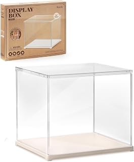 Rolife Clear Acrylic Display Case for Collectibles - Stackable Dustproof Showcase with Wooden Base, Easy 3-Min Assembly