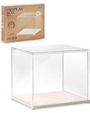 Clear Acrylic Display Case for Hobby Collectibles, Easy Assemble Dust Cover Showcase Clear Storage Bins, Stackable Storage Plastic Box with Wooden Base