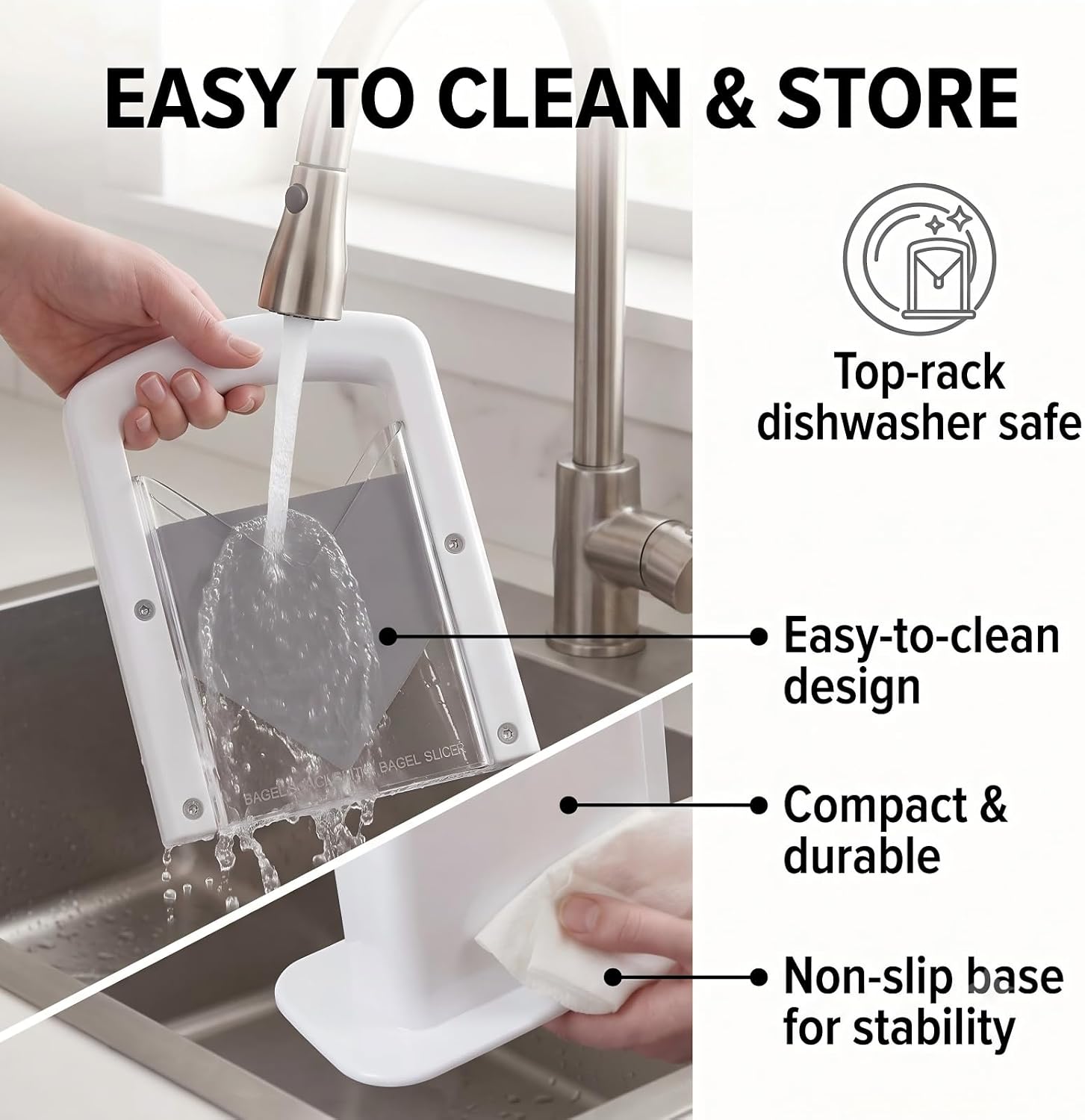 9 Inch Bagel Guillotine Slicer - Clear Safety Shield, Bagel Cutter Slicer For Large Bagels - White Plastic