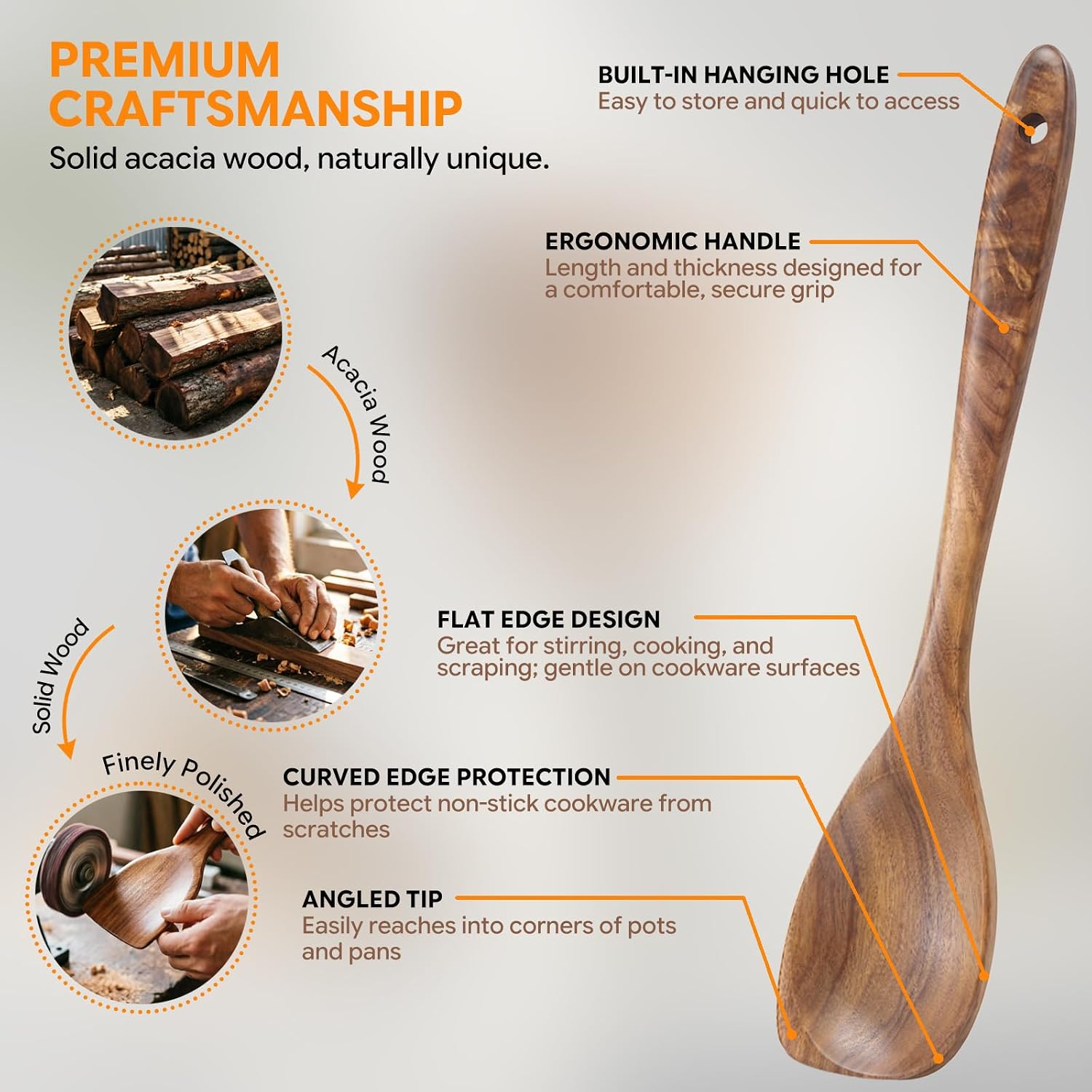 Wooden Spoons for Cooking, Acacia Wood Kitchen Utensils Set 4-Piece