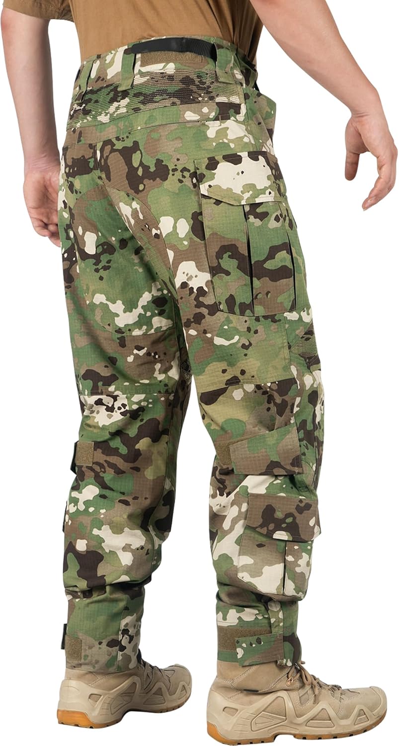 Men’s Tactical Pants with Knee Pads Waterproof Hiking Cargo Pants Camo Combat Pants with 10 Pockets