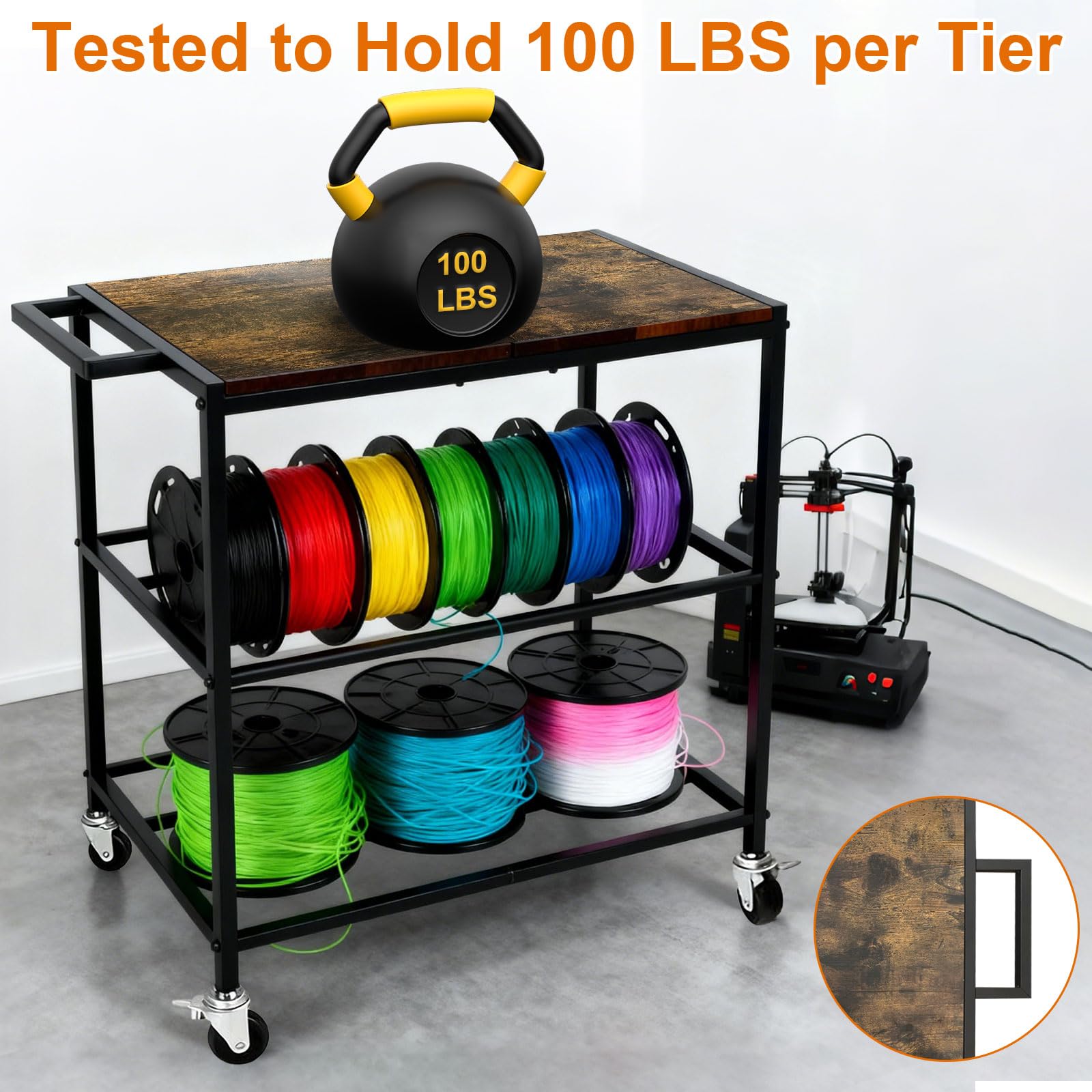3d Drucker Filament Lagerregal Mit Rädern, Mobiles Druckerregal Aufbewahrungsregal Schweres Spulenhalter 3 Etagen Druckerzubehör Organizer Schreibtisch Für Druckstation Büro Werkstatt