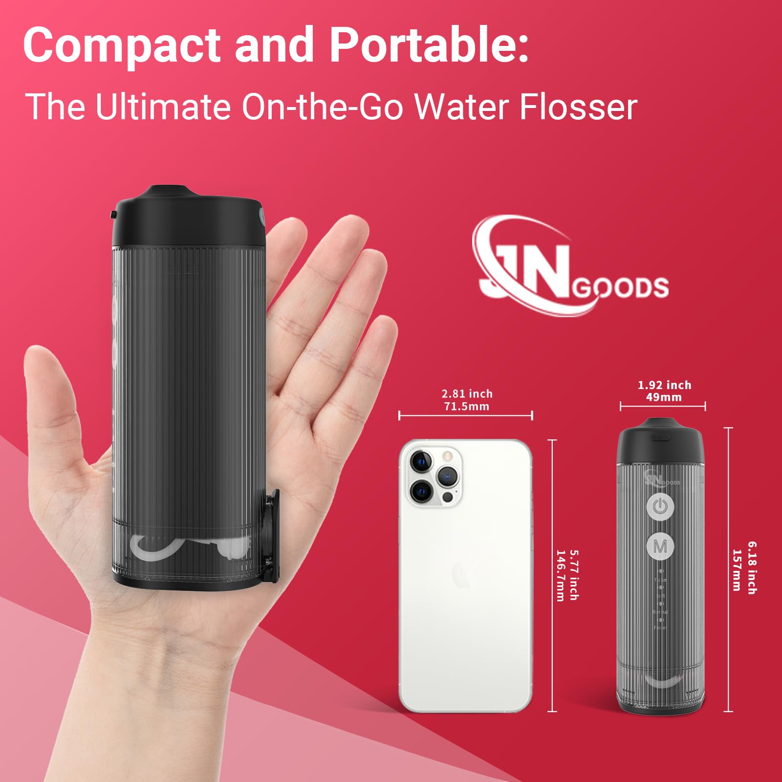 JNGOODS Mini irrigador bucal portátil irrigador bucal limpiador de dientes de agua, tanque de agua telescópico, 4 modos e impermeable IPX7, hilo dental de agua para el hogar y los viajes, para el