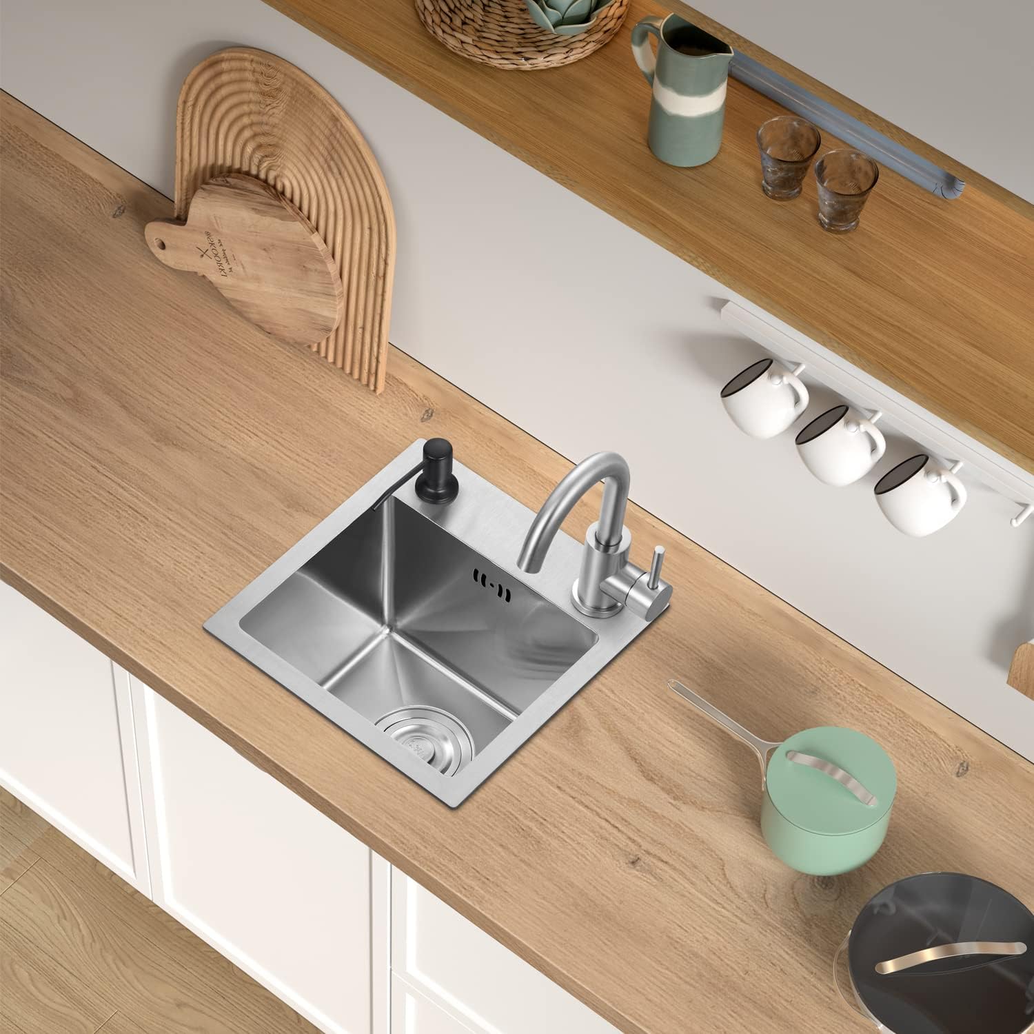 LUYI キッチンシンク 流し台 シンクセット 320x320x210mm シルバー (蛇口なく)