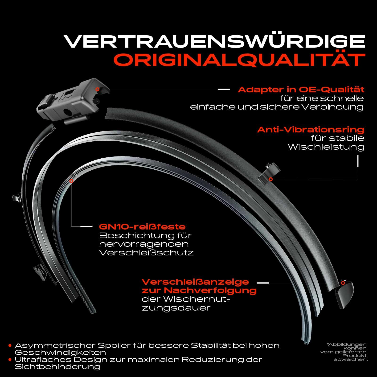 Frankberg 2 escobillas limpiaparabrisas delanteras de 630 mm/500 mm | Incluye indicador de desgaste und Paño de limpieza, 630 mm/500 mm, Al frente; Compatible con: Q5 Sportback FYT