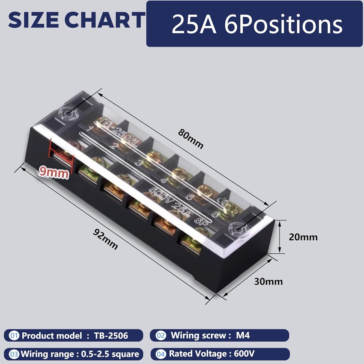 Terminal Block (8 Sets) 8Pcs 6 Positions Dual Row 600V 25A Screw Terminal Strip Blocks with Cover&8Pcs Pre-Insulated Barrier Termina Block Strip& 48Pcs Insulated Fork Wire Connector