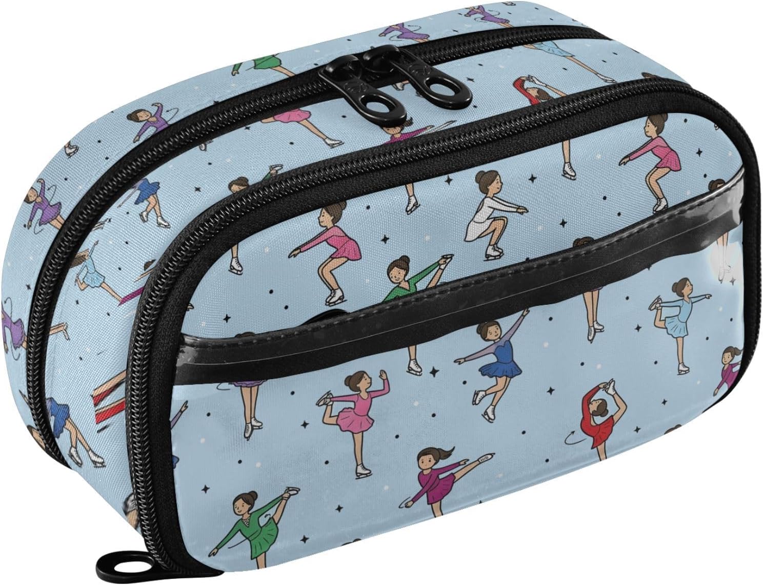 ALAZA Cartoon Girl Dancing Pattern Large Capacity Pencil Case, Aesthetic Stationery Organizer Bag with Clear PVC Window, High Capacity Pen Pouch with Dividers for School Office Travel