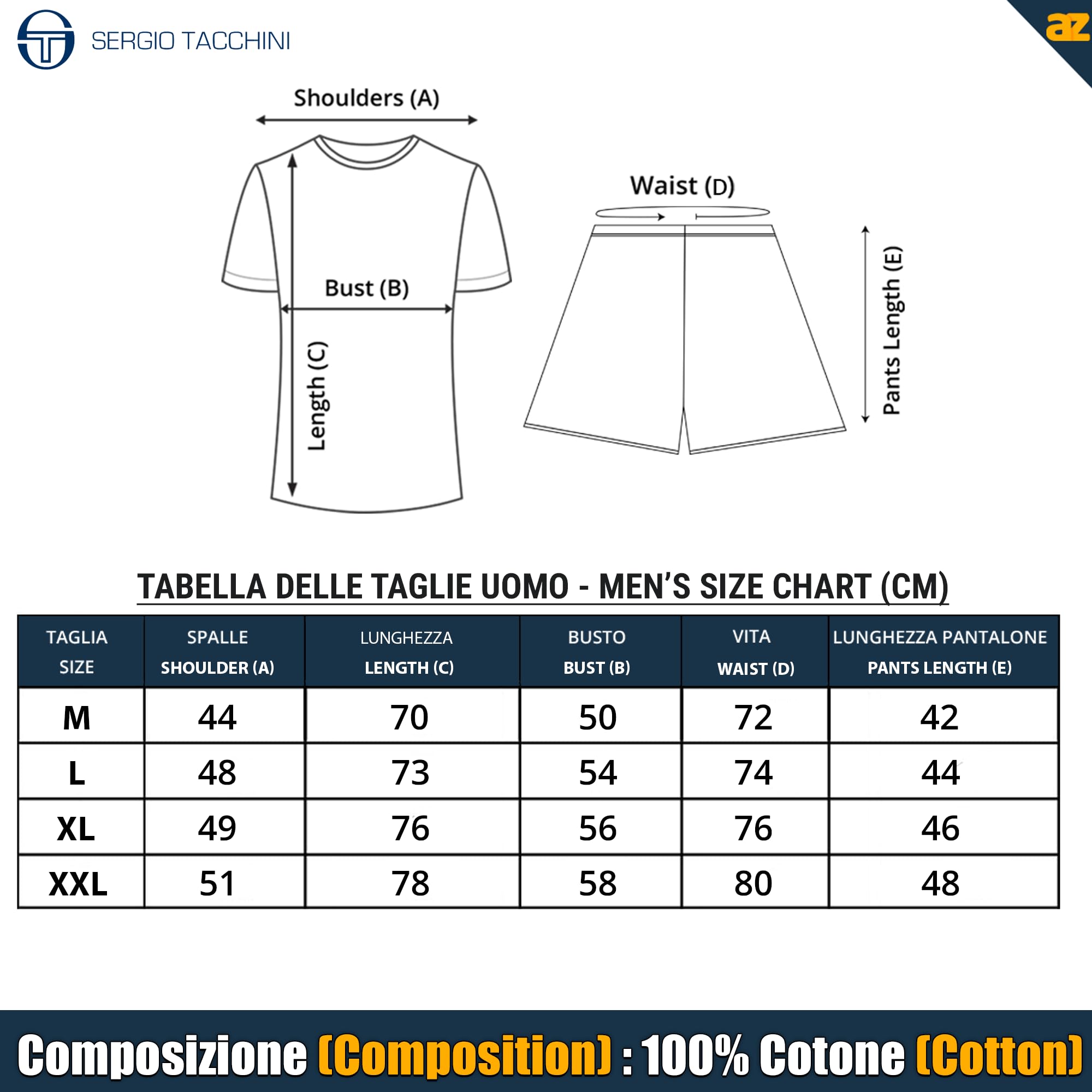 Sergio Tacchini Pigiama Uomo Corto/Completo Jersey di Cotone | M-XXL | Limited Edition