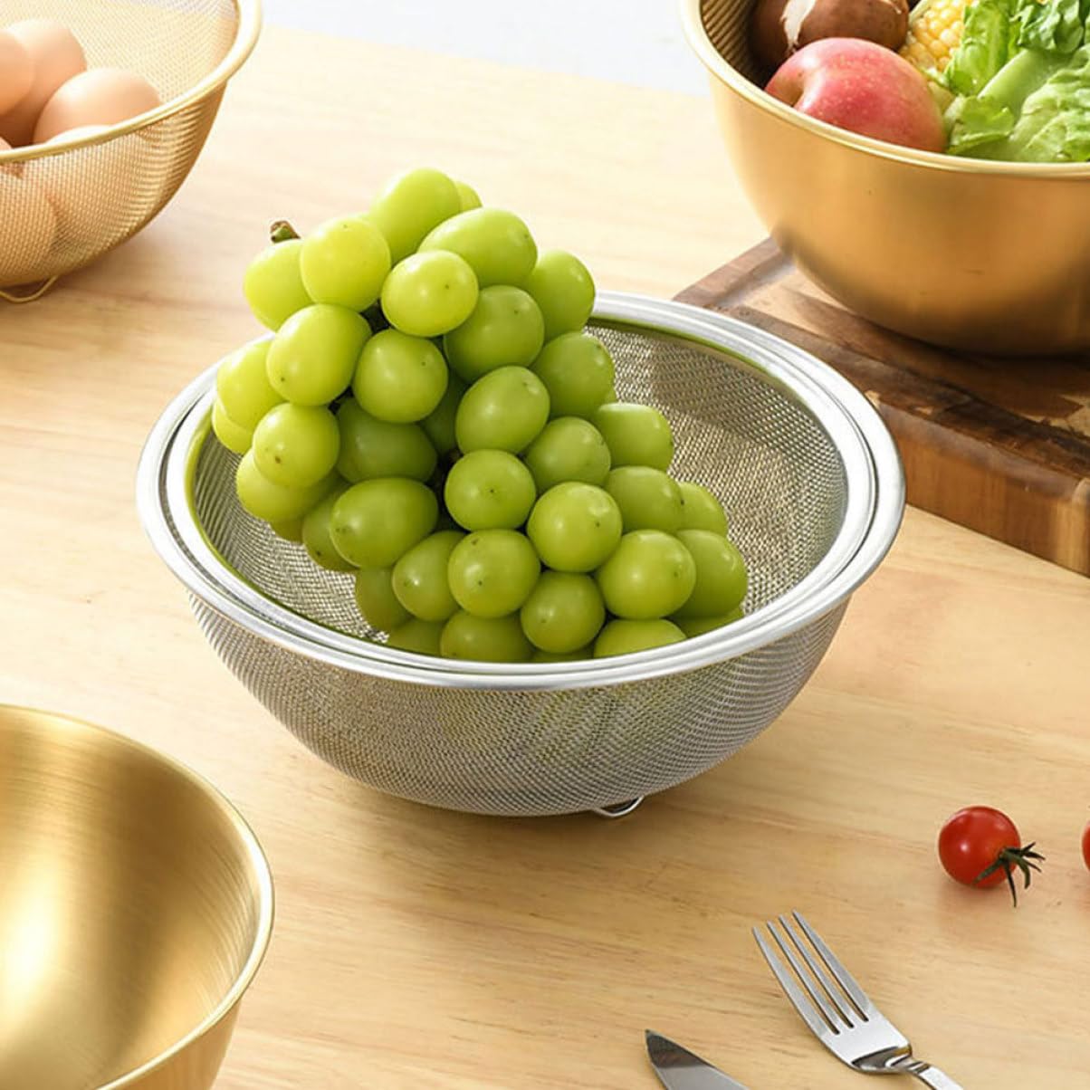 Colador Malla Fina Acero Inoxidable Cesta Lavar Arroz Utensilios De Cocina