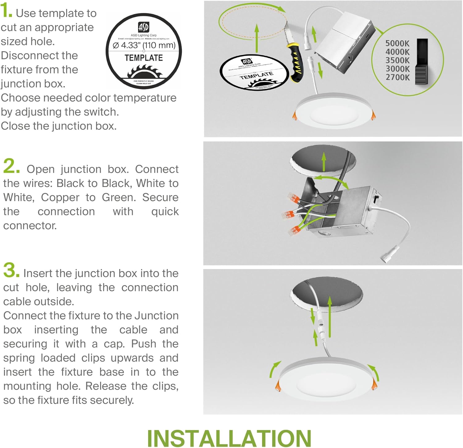 ASD 6 Pack 4 Inch LED Recessed Light with Night Light 9W, 5CCT 2700K-5000K 782LM CRI90+, IC Rated Dimmable Ceiling Lights, Canless Wafer Downlight, Ultra-Thin Lighting Fixture, ETL ES T24, White