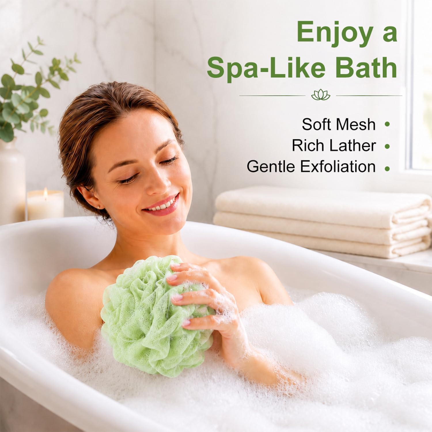 Loofah Sponge 4 Pack,Soft Mesh Bath Pouf,Shower Sponge,60g image 5
