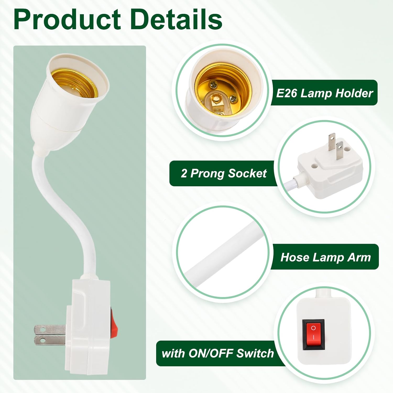 Plug in Light Bulb Socket Adapter Extender 1 Pcs White - E26 Socket Extension Flame Retardant PC with On/Off Switch for Bedroom Garage Front Door Nightlight