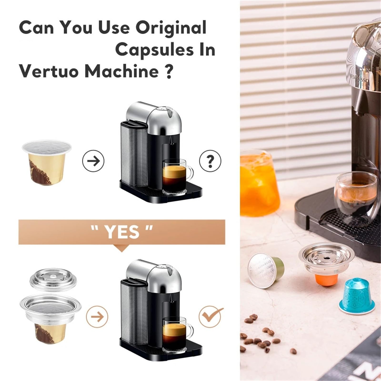 Compatible con Vertuoline Vertuo Next Pop, convertidor de cápsulas de café reutilizables, adaptador de acero inoxidable(40ml-80ml)