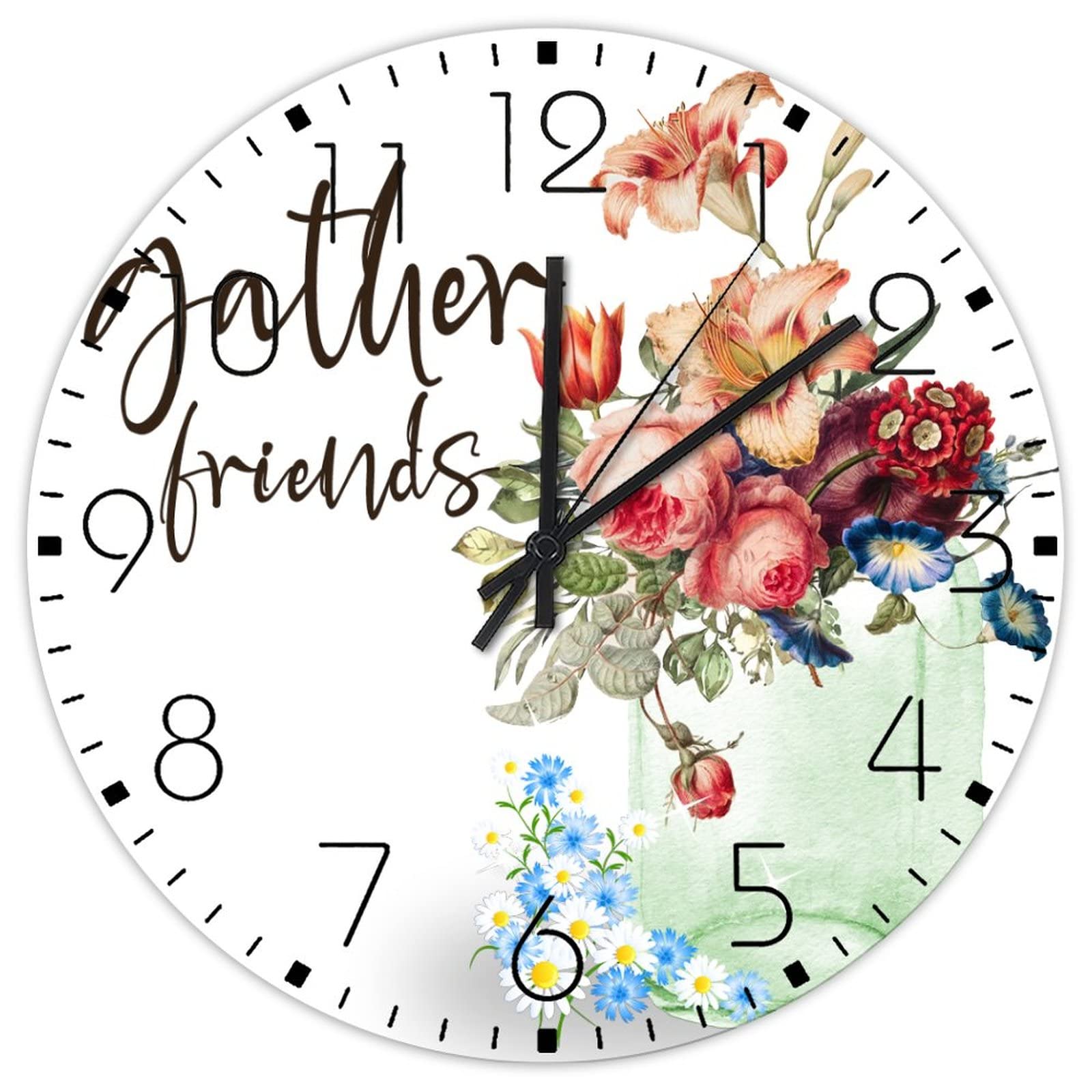 Horloge murale en bois aquarelle florale vintage de 38 cm pour decoration de terrasse rustique