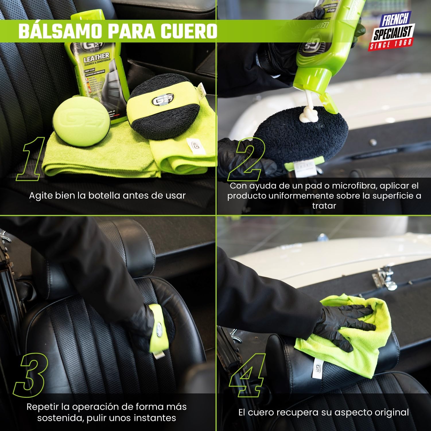 GS27 - Bálsamo para Cuero de Coche - Cuidado del Cuero de Coche Natural, Tintado o de imitación - Protege e impermeabiliza - 375 ml
