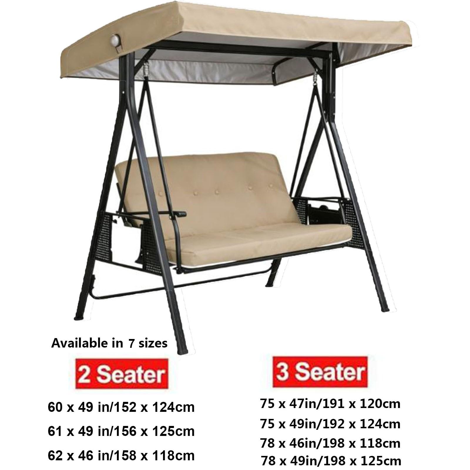 Tetto di Ricambio Universale per Dondolo, Telo Protettivo per Dondolo da Giardino anti-UV, Resistente allo Strappo, 2 e 3 Posti(3 seater:75 x 47in/191 x120cm)