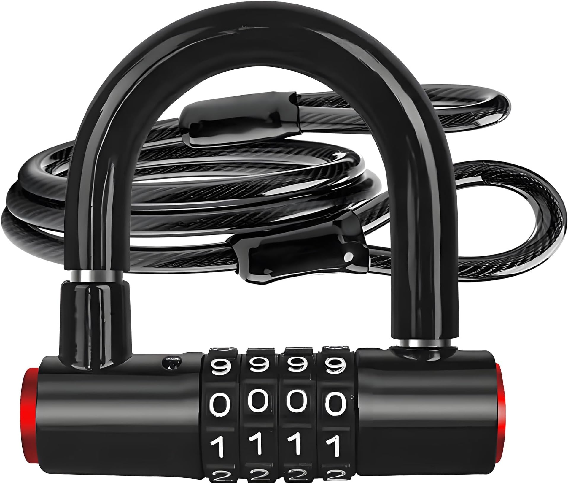 Security Cable Lock Set (4 Digital Combination U-Lock & 4 ft x 1/2" Flexible Steel Sealed Looped Ends Cable),Heavy Duty Anti-Theft U Lock with Steel Security Chain for Bikes, Outdoor Equipment