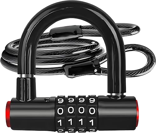 Juego de candado de cable de seguridad (4 cerraduras digitales en U y cable flexible de extremos sellados de acero de 4 pies x 12 pulgadas),