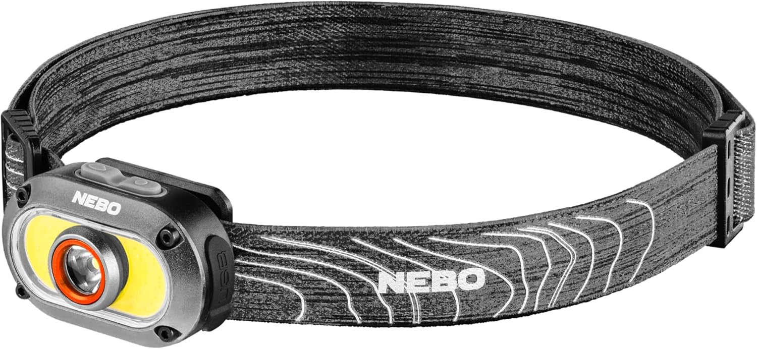 NEBO MYCRO 550+ Rechargeable Headlamp | 550 Lumens, 7 Light Modes, Water Resistant, Detachable Hat Clip, Super Bright Head Lamp for Camping & Hiking, Includes USB Charging Cable – Gray