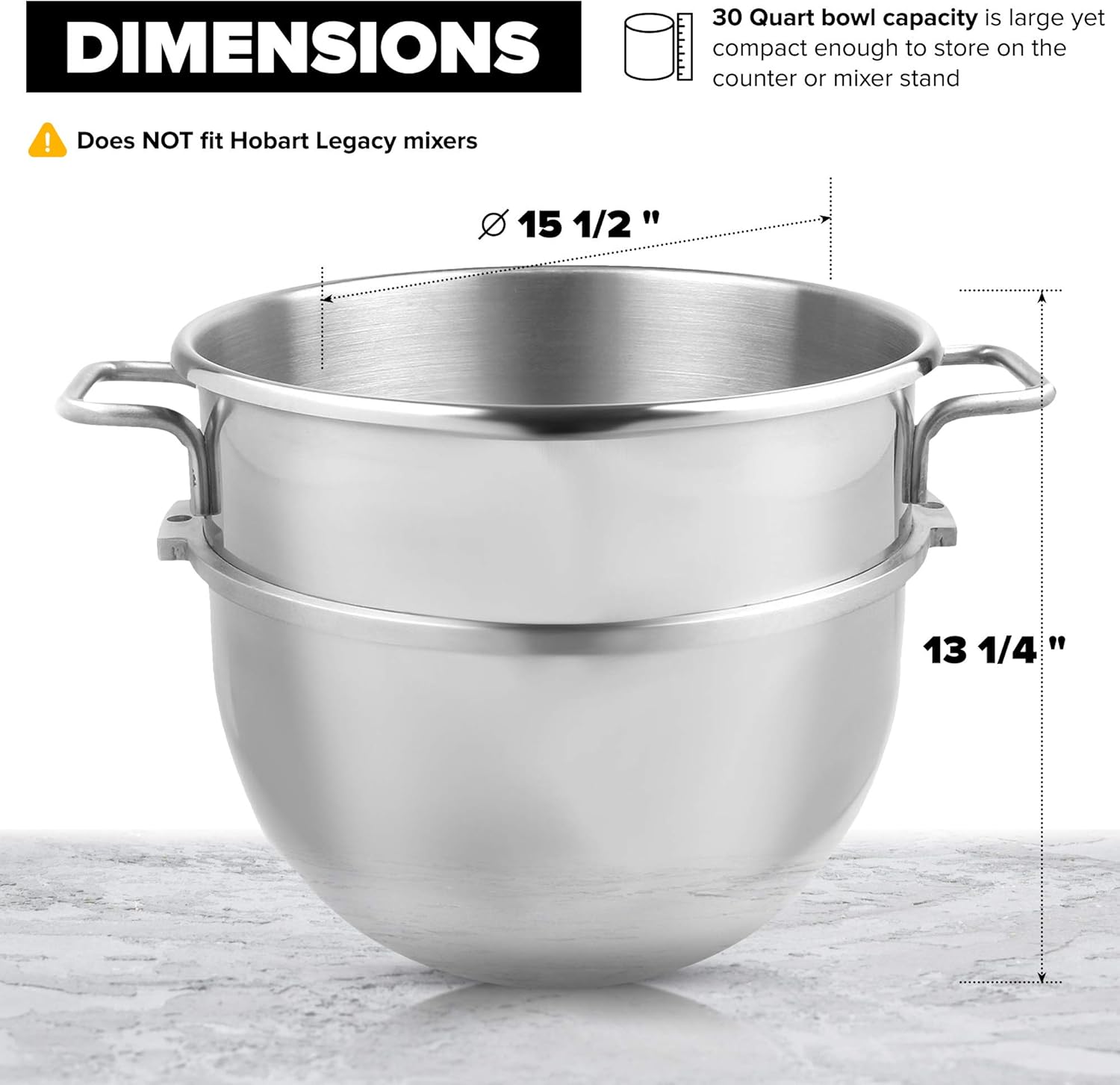 30-Quart Commercial Stainless Steel Mixing Bowl for Hobart Mixer - Hobart Equivalent