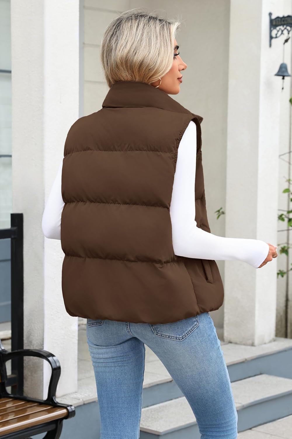 Zeagoo Women Puffer Vest Sleeveless Cropped Outerwear Warm Winter Lightweight Coat Stand Up Collar Down Jackets With Pockets - Image 5