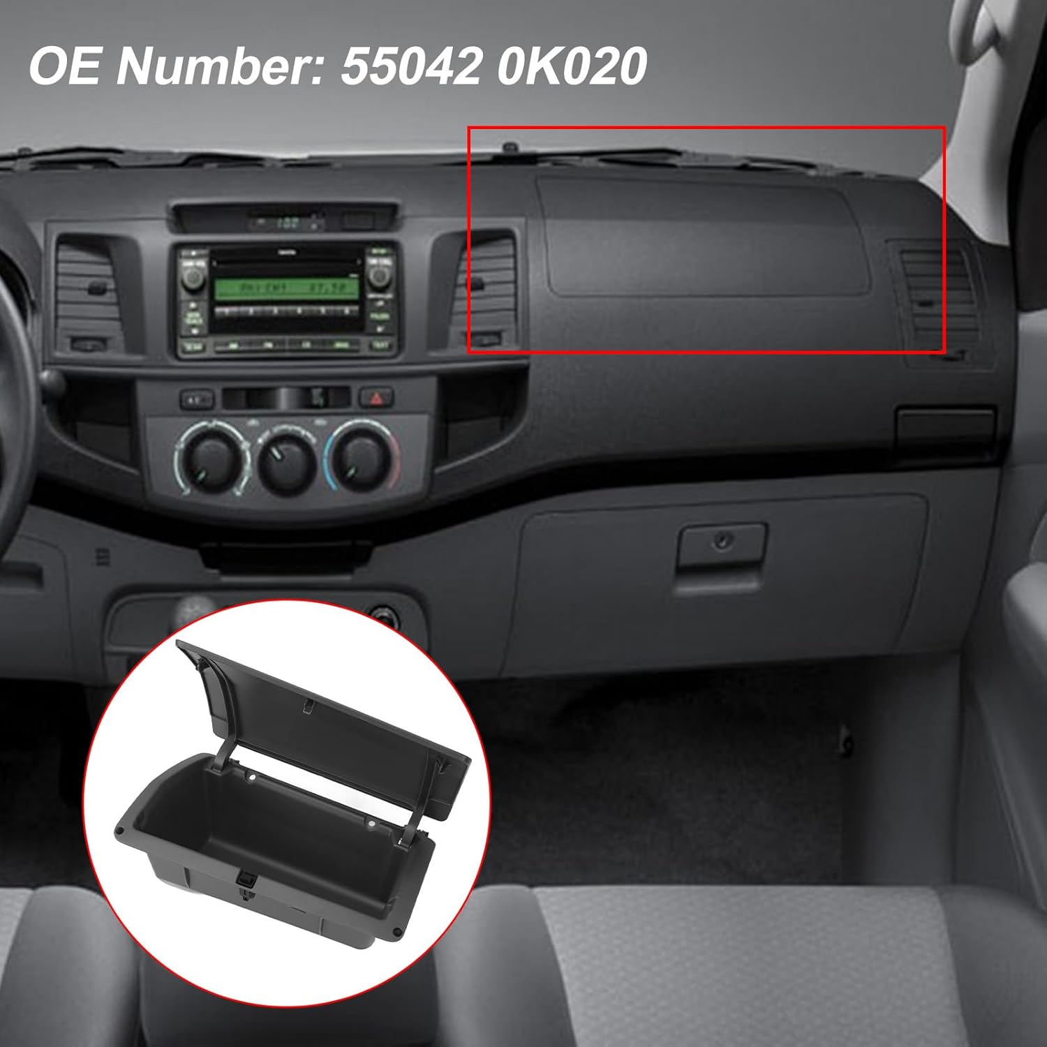 LHD Dashboard Interior Storage Box 55042 0K020 Left Hand Drive Passenger Side Stylish Plastic Dashboard Interior Organizer Box Replacement for Vigo 2004-2014 (Gray)