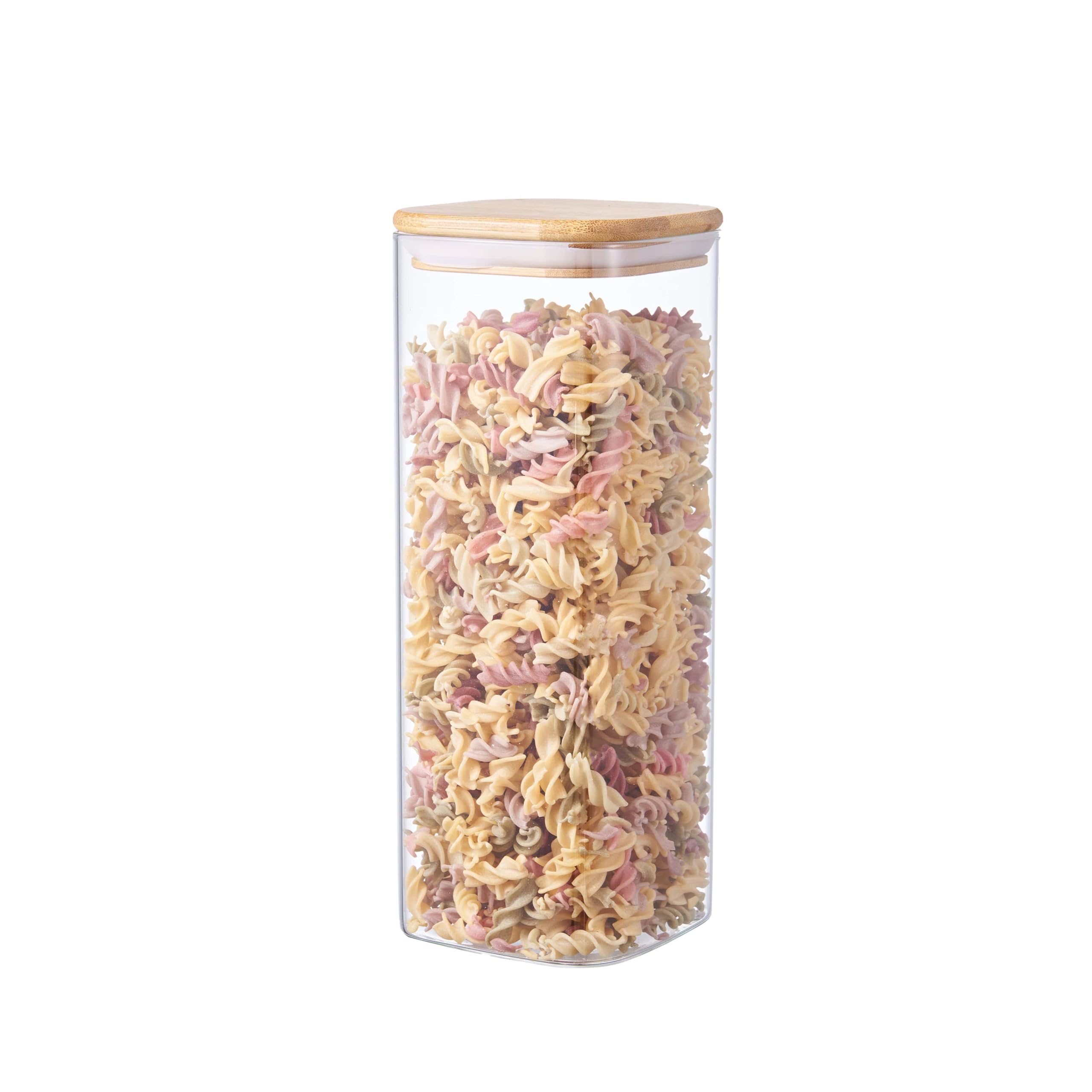 ORNAMI Airtight Glass Pantry Storage Canister with Bamboo Lid | BPA-Free, Clear Kitchen Storage Jar | Square shaped (1, 2L)