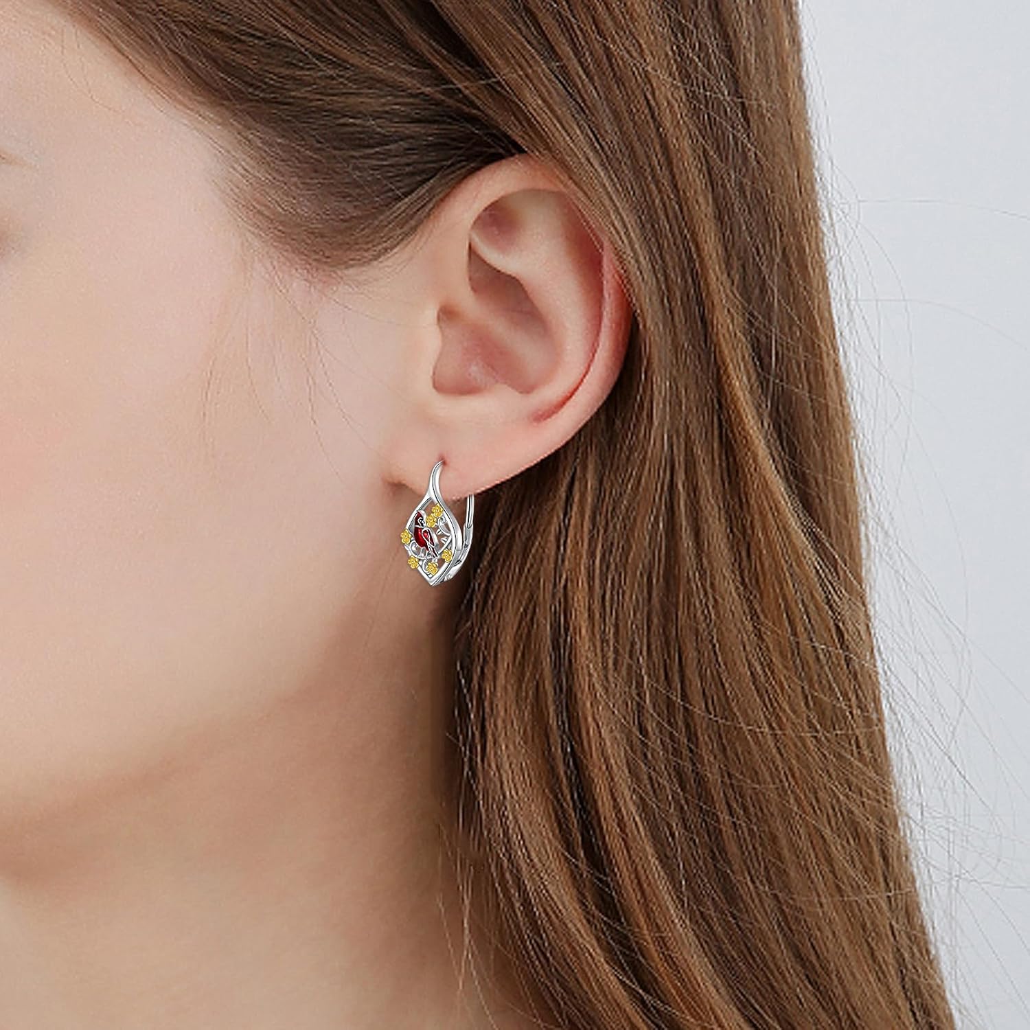 Cardinal/Hummingbird/Parrot Earrings for Women 925 Sterling Silver Bird Dangle Drop Leverback Earrings Hypoallergenic Cardinal Jewelry Christmas Birthday Gifts - Image 4