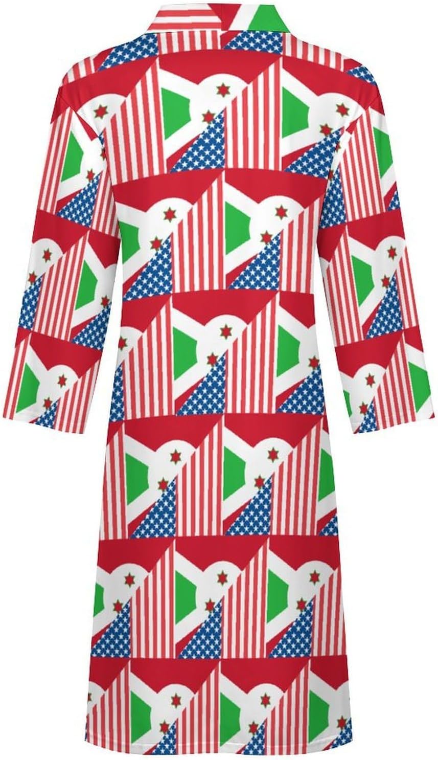 USA And Burundi Flag Mens Robe Long Bathrobe for Women Bath Robes Lightweight Soft Printed Sleepwear